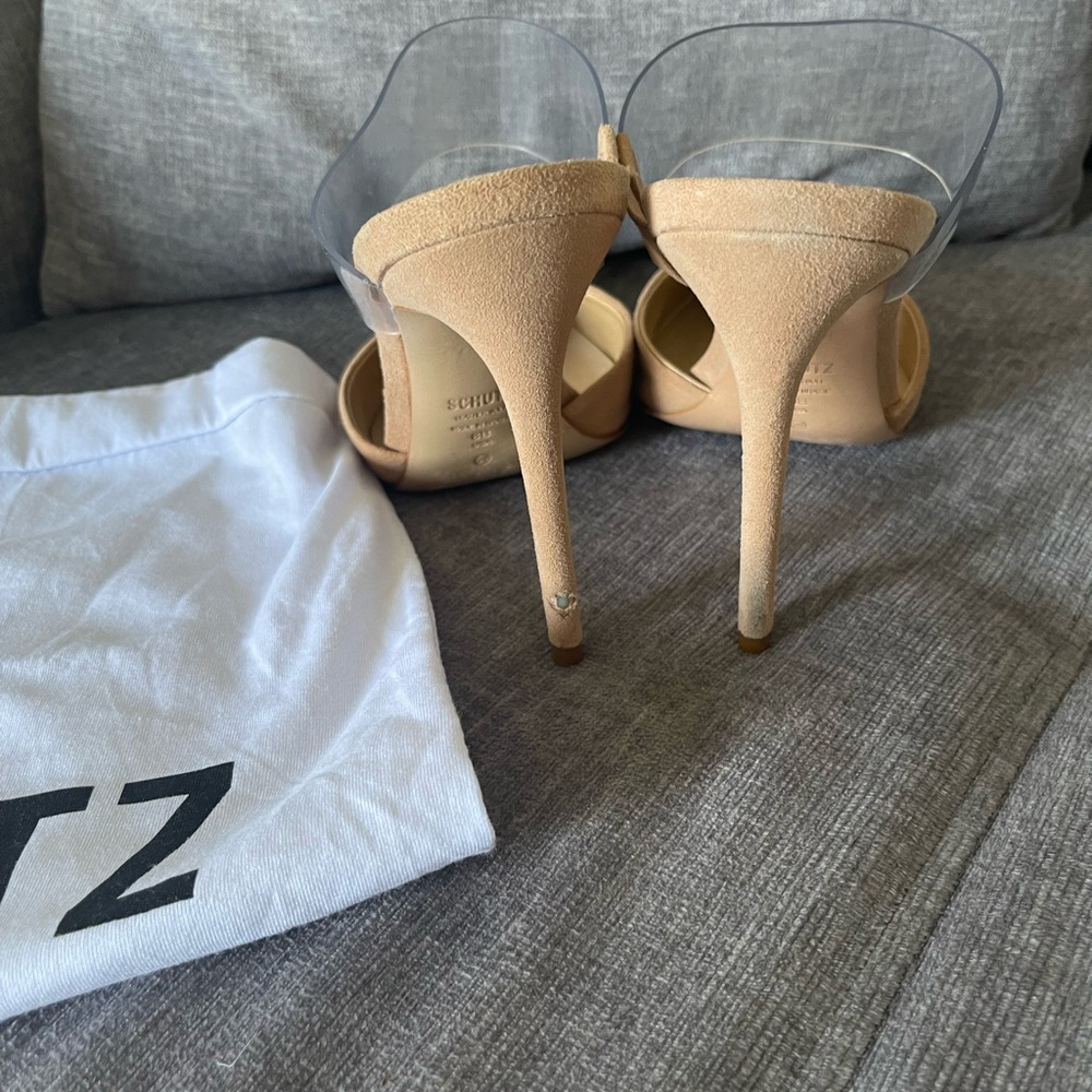 SCHUTZ Beige Mules Suade pumps sandals with clear Strap size 8 - Picture 5 of 9